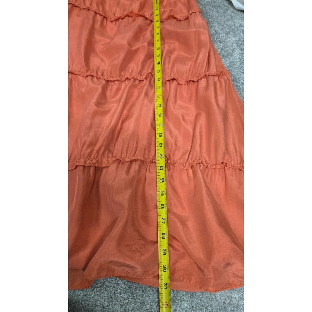 City DKNY Silk Tiered Midi‎ Skirt Coral Orange Ruffle Boho Women's Sz 10 VINTAGE